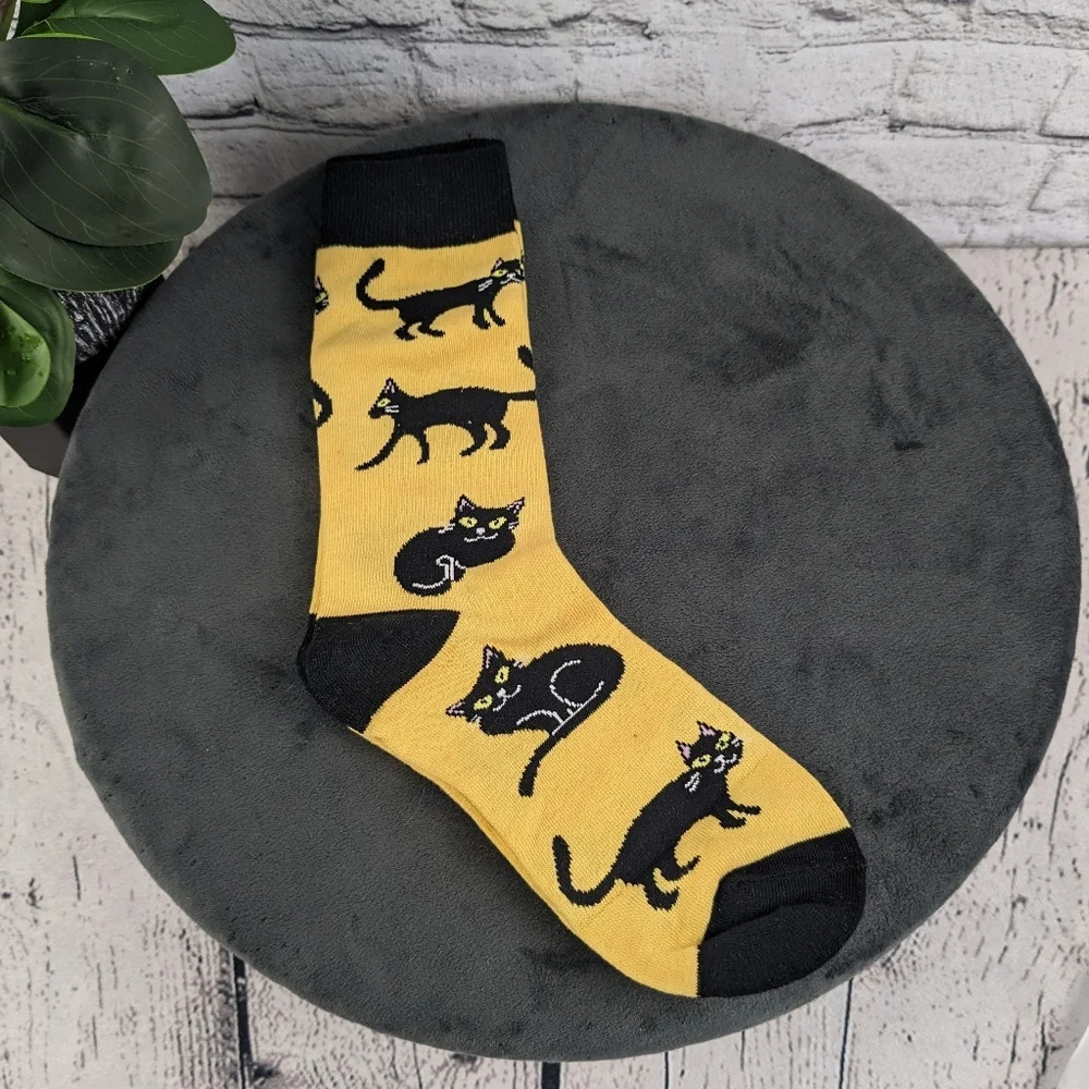 Yellow and black cat socks